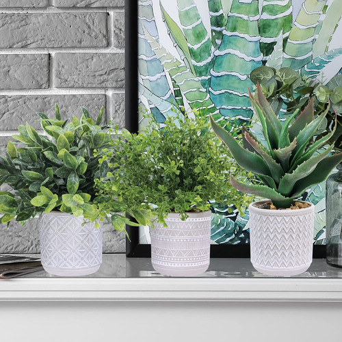 Plantas Artificiales Eucalipto Boj Y Aloe En Maceta Gris Verde