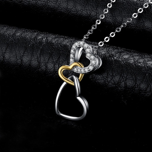 Collar De Plata Fina S925 Y Circones - Diseño Triple Corazón