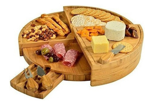 Tabla De Queso/charcutera De Bamb Patentada Con Cuchillos