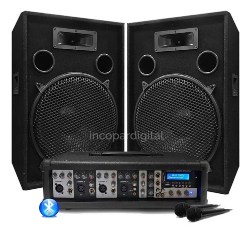 Combo Consola Potenciada Bluetooth Usb Sd + 2 Bafles 15''