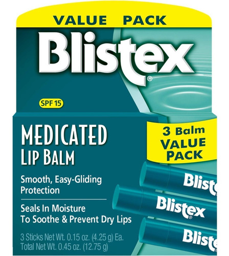 Blistex Medicated Lip Balm 3 Un (1 Pack) Bálsamo Labial