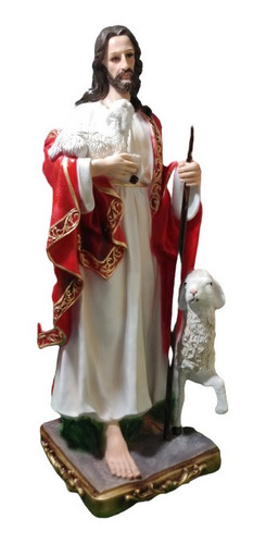 Jesucristo El Buen Pastor, Artesanía De Resina, 60x21x21cm