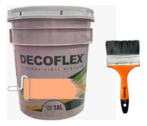 Pintura Vinílica Decoflex Interior Exterior 18lts Con Brocha Durazno Mate