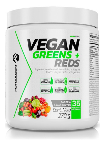 Forzagen | Vegan Greens + Reds 270 G | Vitaminas Y Fibra Sabor Mixed Berry