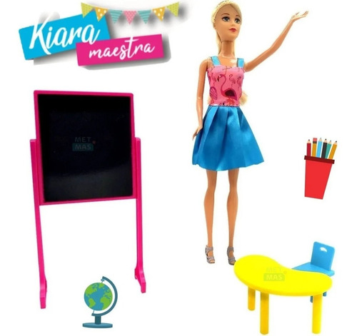 Muñeca Kiara Maestra Con 2 Alumnas B182 Educando Full