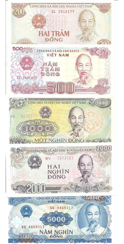 Vietnam: Lote 5 Billetes 1988/91 ¡sin Circular!
