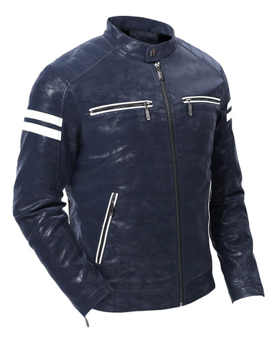 Chaqueta Piel Sintetica Para Hombre Cuello Alto Casual Uso