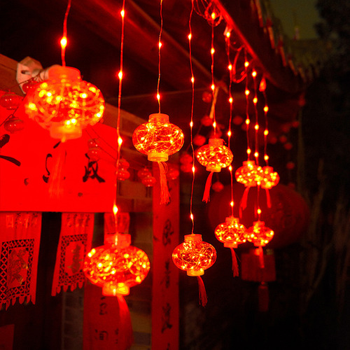 2024 Año Nuevo Decoración 3m Rojo Linternas Chinas Cuerda