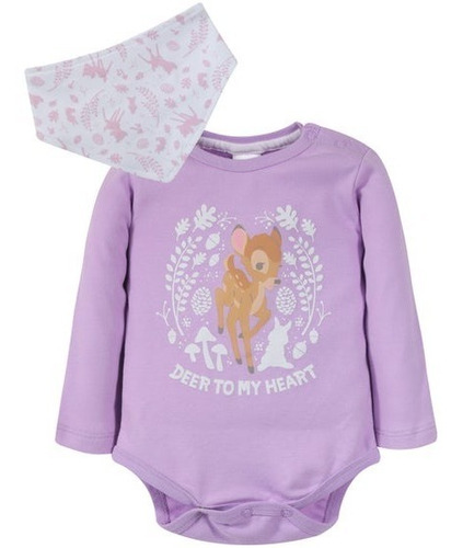 Pack Body Ml + Babero Bebe Deer Lila Bambi