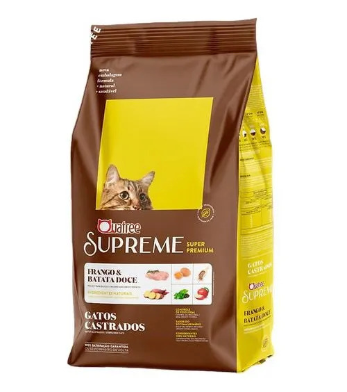 Kit 3pct Ração 1kg Quatree Supreme Gatos Castrados Frango