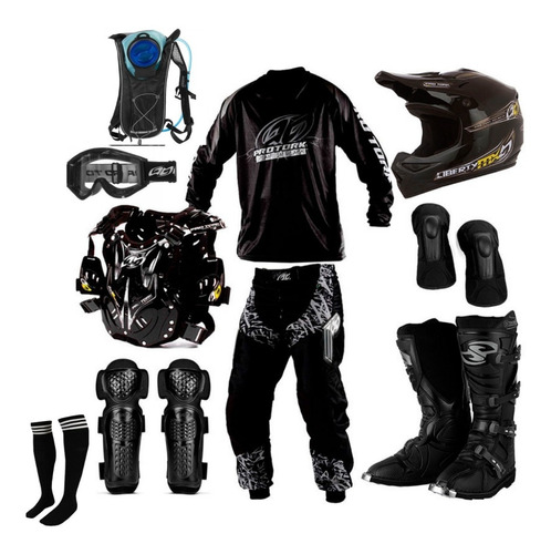 Kit Equipamento Motocross Trilha Pro Tork + Mochila Hidrata