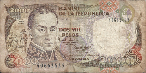 Colombia 2000 Pesos  17 De Diciembre 1994