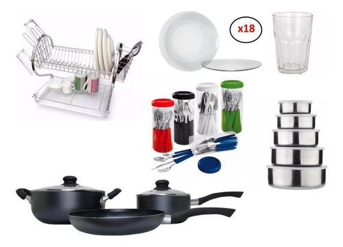 Set Hogar 95 Pz Vajilla Vasos Bateria De Cocina Cubiertos