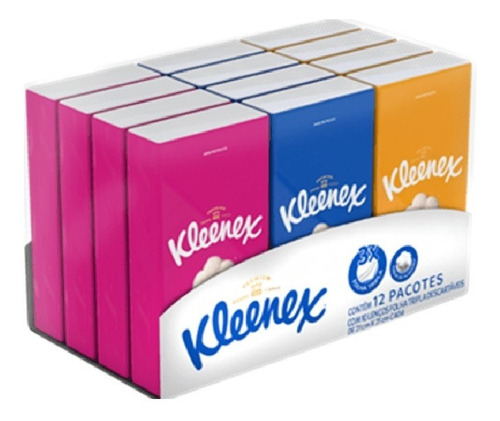 Lenço De Papel Kleenex Folha Tripla 12 pacotes Com 10 Lenços 21cm x 21cm