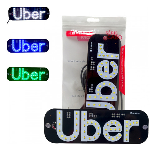 Placa Painel Letreiro Luminoso Led Usb Uber Vidro Parabrisa 