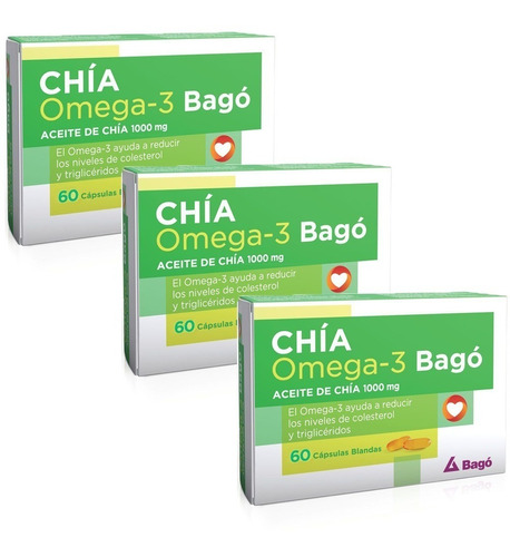 Aceite De Chia Omega 3 Bago 1000 Mg X 60 Caps C/u X 3 Cajas
