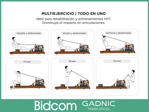 Imagen 5 de 10 de Simulador De Remo Gadnic Fit Agua Fitness Aerobico Madera