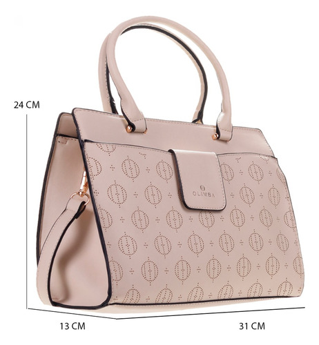 Bolsa Tote Olimba Para Mujer Elegante Mediano 9850 Beige Lisa Oro