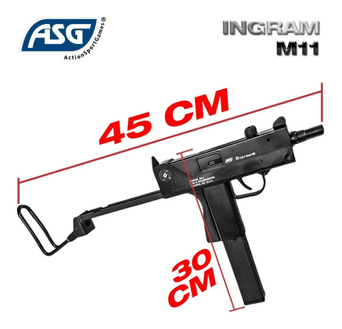 Imagen 4 de 10 de Pistola Co2 Subfusil Asg Cobray Ingram M11 Semi Auto 4,5 Mm