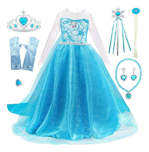 Vestido De Princesa De Hielo Y Nieve Para Niña Con Accesorio