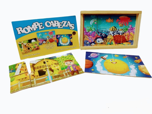 Didáctico De Madera Puzzle Rompe Cabezas X 3 Con Caja Conten