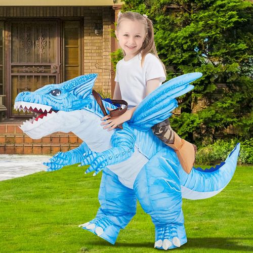 Disfraz Dinosaurio Inflable Fiesta Azul Para Niños Niñas