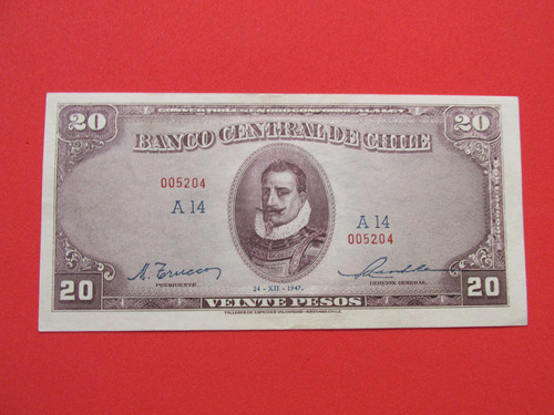Billete Chile 20 Pesos Firmado Trucco-maschke Año 1947