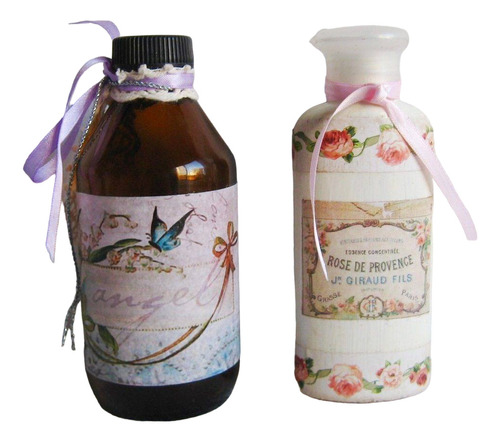 Botella Frasco Farmacia Vintage Decorado Shabby Decoupage