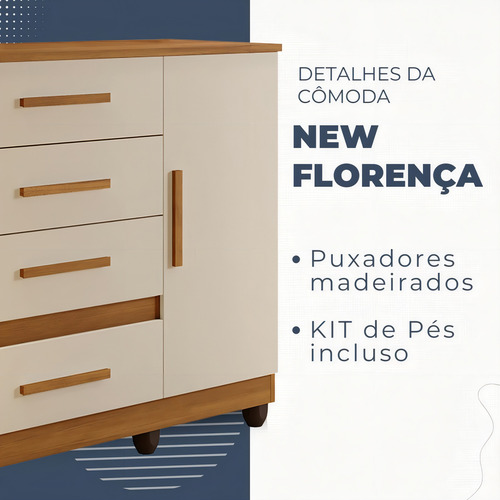 Cômoda Florença 1 Porta 4 Gavetas Benetil Cinamomo Off White