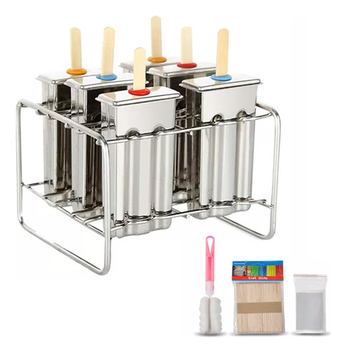 Moldes De Acero Inox Con Rack P/ Hacer Paletas De Hielo 6 Pz