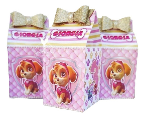 15 Cajitas Golosineras Milk Box Paw Patrol Nena Rosa Y Beige