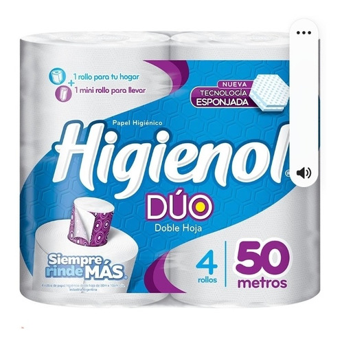 Papel Higiénico Higienol Dúo Doble 50 M Paq X 4 + Minirollo