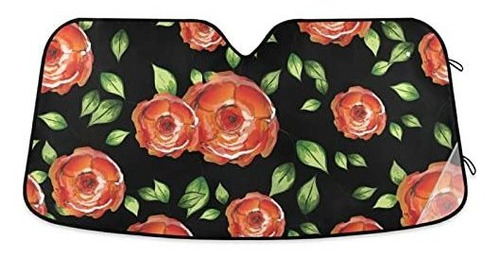 Protector Solar Para Luna Hermoso Parabrisas Negro Floral Pa