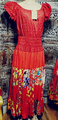 Vestido Cigano Medieval Artesanal Em Patchwork Viscose