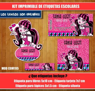 Kit Imprimible Etiquetas Escolares Draculaura Corazones Calc