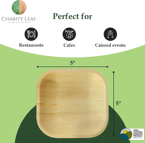Platos Cuadrados Desechables De Hoja De Palma De 5 Pulgadas