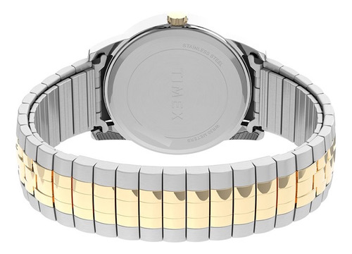 Reloj Hombre Timex Con Luz Fechador 38 Mm Tw2v401006p Correa Plateado/Dorado Bisel Dorado Fondo Blanco