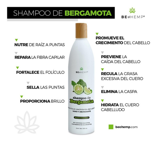 Shampoo Aceite Bergamota Crecimiento Capilar Beohemp 480 Ml