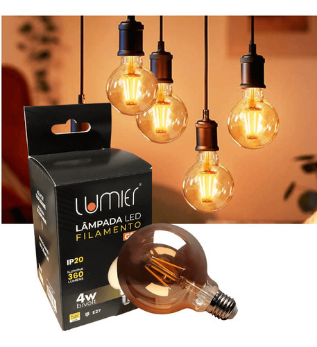 Lâmpada Filamento Led Integrado A60 E27 4w 2200k Vintage Cor da luz Branco-quente 110V/220V