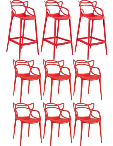 Kit Jantar Allegra 6 Cadeiras E 3 Banquetas Ana Maria Cores Estrutura Da Cadeira Vermelho