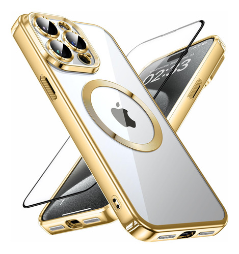 Funda Para iPhone 15 Pro Max + Protector De Camara - Dorado