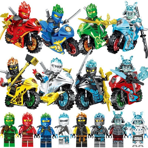Imagen 1 de 7 de Set 8 Figuras Ninjago + 8 Motos Compatible Lego 