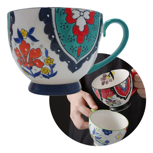 Taza Mug Porcelana Decorada Desayuno Pintada Artesanal