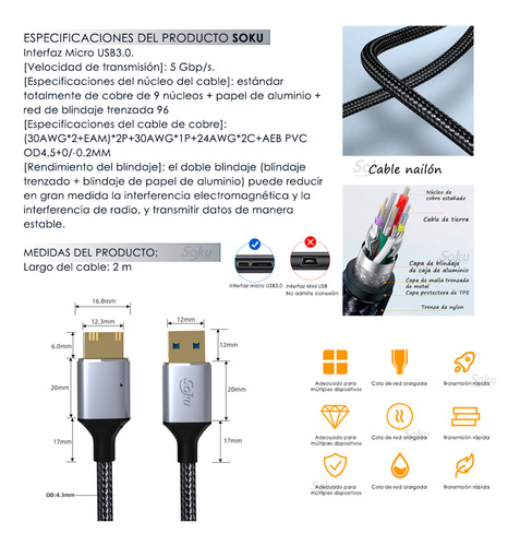 Soku Cable Usb 3.0 Lectura Ultra Rapida Disco Duro Externo
