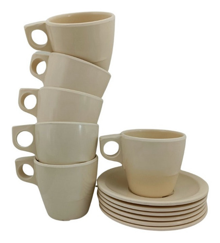 Juego De Taza Y Plato Tipo Plástico De Melamina Beige 24jgos Juego Taza Plato
