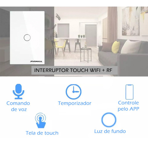 Imagem 4 de 6 de Interruptor Inteligente Sem Fio 1 Botão Touch Smart Alexa