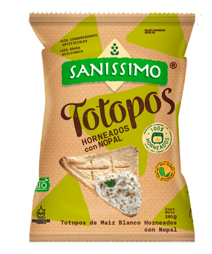 Totopos De Maíz Nopal Horneados Con Nopal 280g Sanissimo
