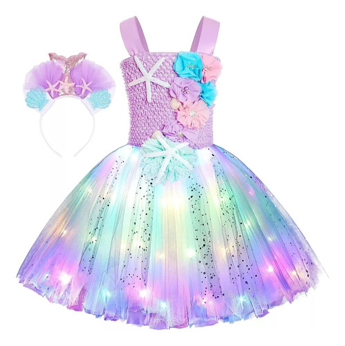 Vestido Tutu Com Fantasia De Sereia Com Luz Led Colorida Par