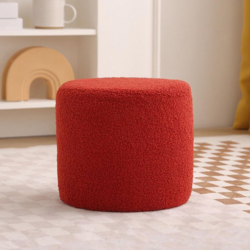 Taburete Redondo Con Reposapiés, Asiento Acolchado, Rojo