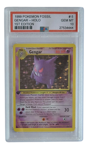 Gengar Holo - Fossil Set 5/62 1999 Psa 10 Proxy Premium Gengar Inglés